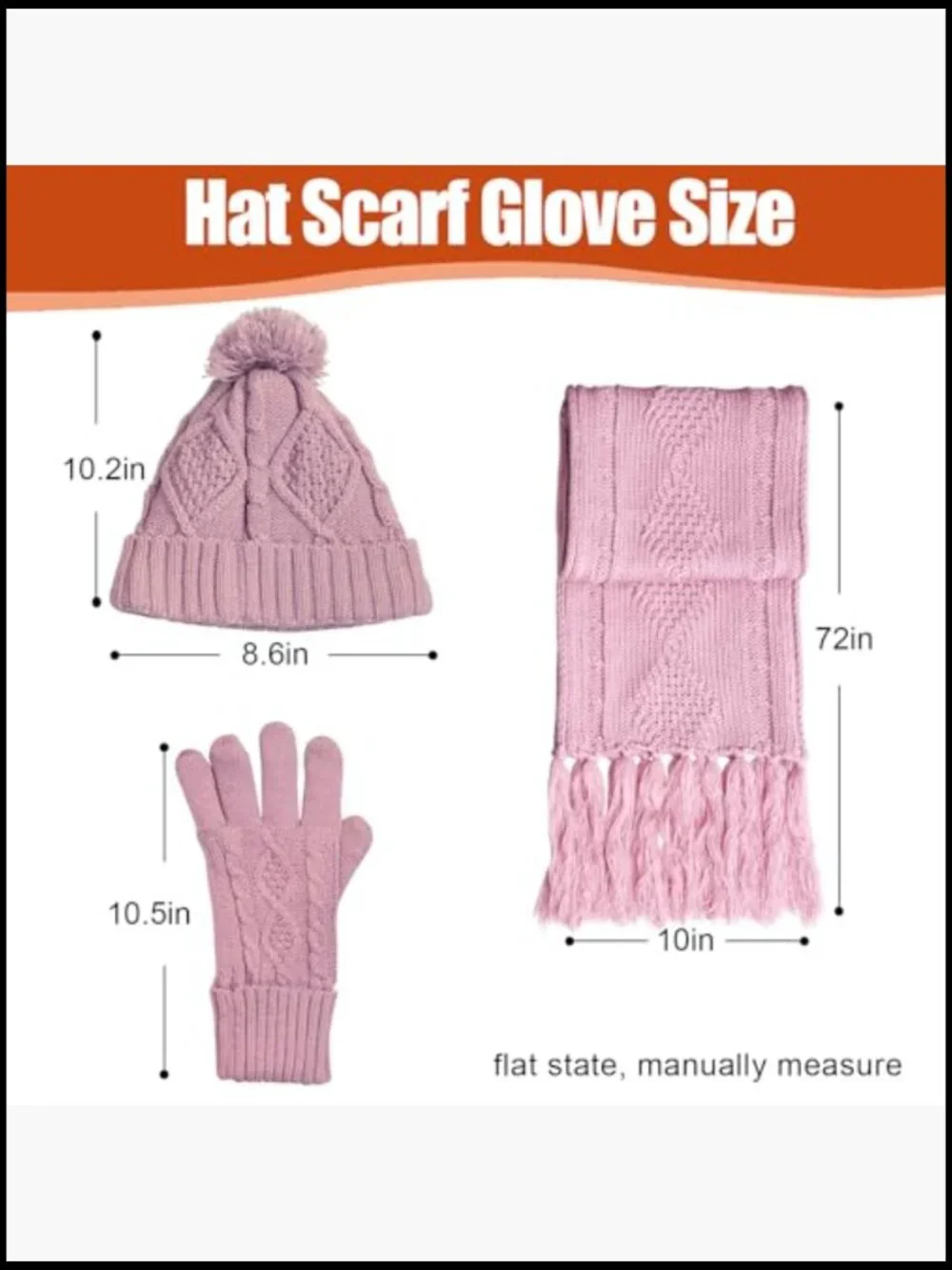 3-Piece Knit Hat Scarf Gloves Set with Pom Pom Touchscreen Gloves